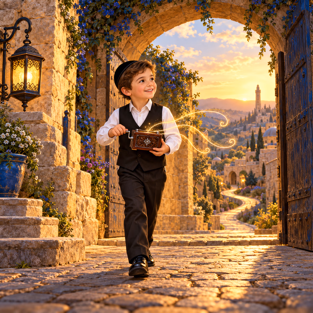 רבי נחמן ושמחה — תיבת הניגון - ספר ילדים מותאם אישית מבית לומיבוק